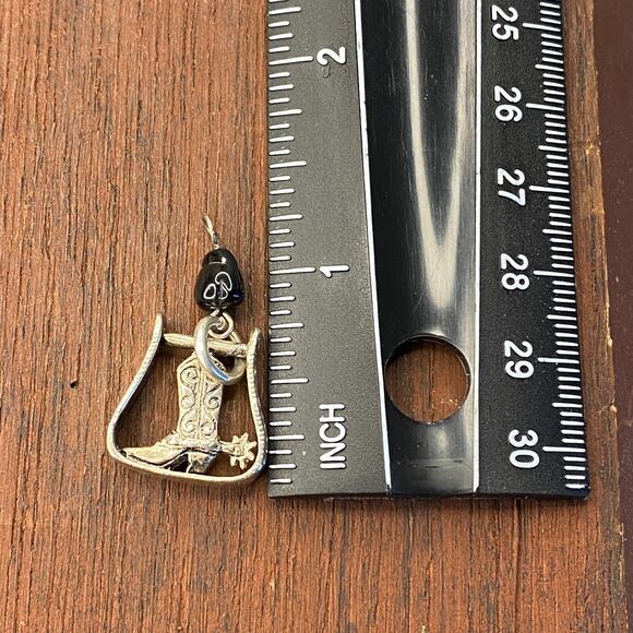 Vintage 925 Sterling Silver Cowboy Boot Spur Horse Stirrup Pendant Charm - Picture 3 of 4